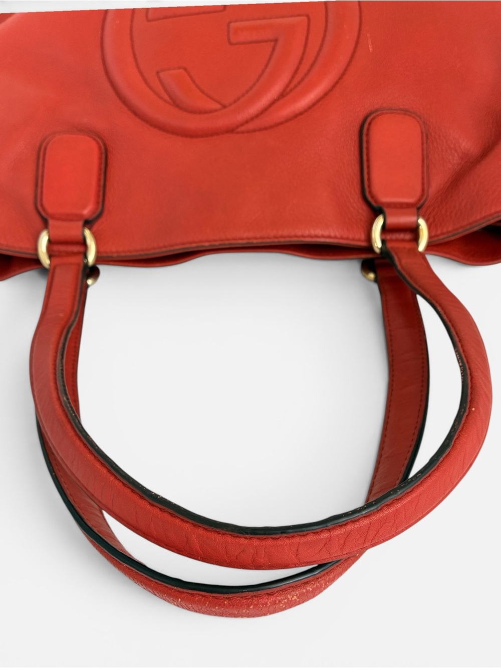 Gucci Orange-Red Pebbled Leather Shoulder Tote - Picture 9 of 13